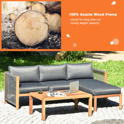 3 Piece Patio Acacia Sofa Set, Gray Outdoor Sectionals at Gallery Canada
