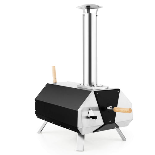 Outdoor Pizza Oven with Stone, Foldable Legs, Black