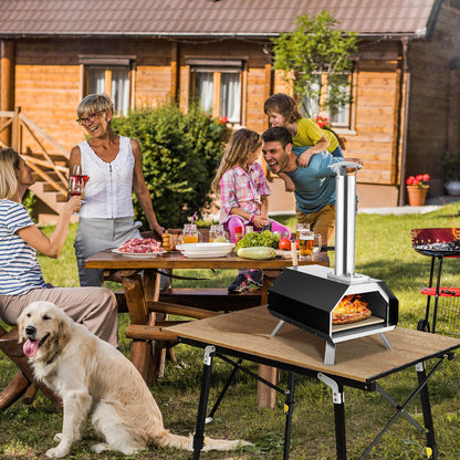 Outdoor Pizza Oven with Stone, Foldable Legs, Black