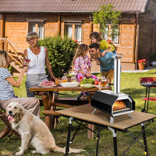 Outdoor Pizza Oven with Stone, Foldable Legs, Black