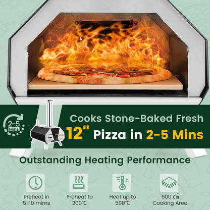 Outdoor Pizza Oven with Stone, Foldable Legs, Black