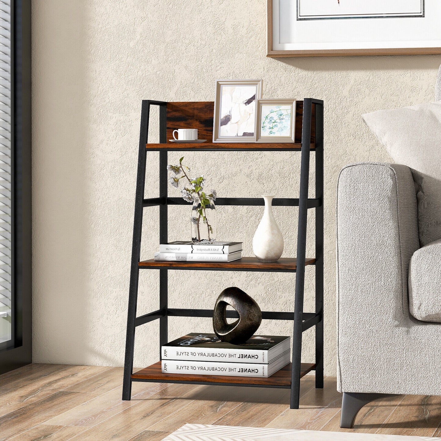 3-Tier Ladder Industrial Bookshelf, Rustic Brown Bookcases at Gallery Canada