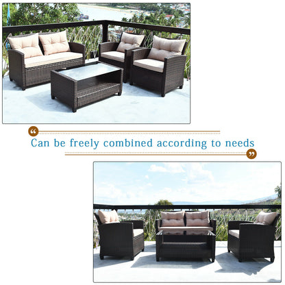 4 Pieces Outdoor Rattan Armrest Furniture Set Table with Lower Shelf, Beige Patio Conversation Sets at Gallery Canada
