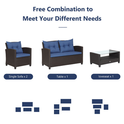 4-Piece Patio Rattan Set With Coffee Table, Navy