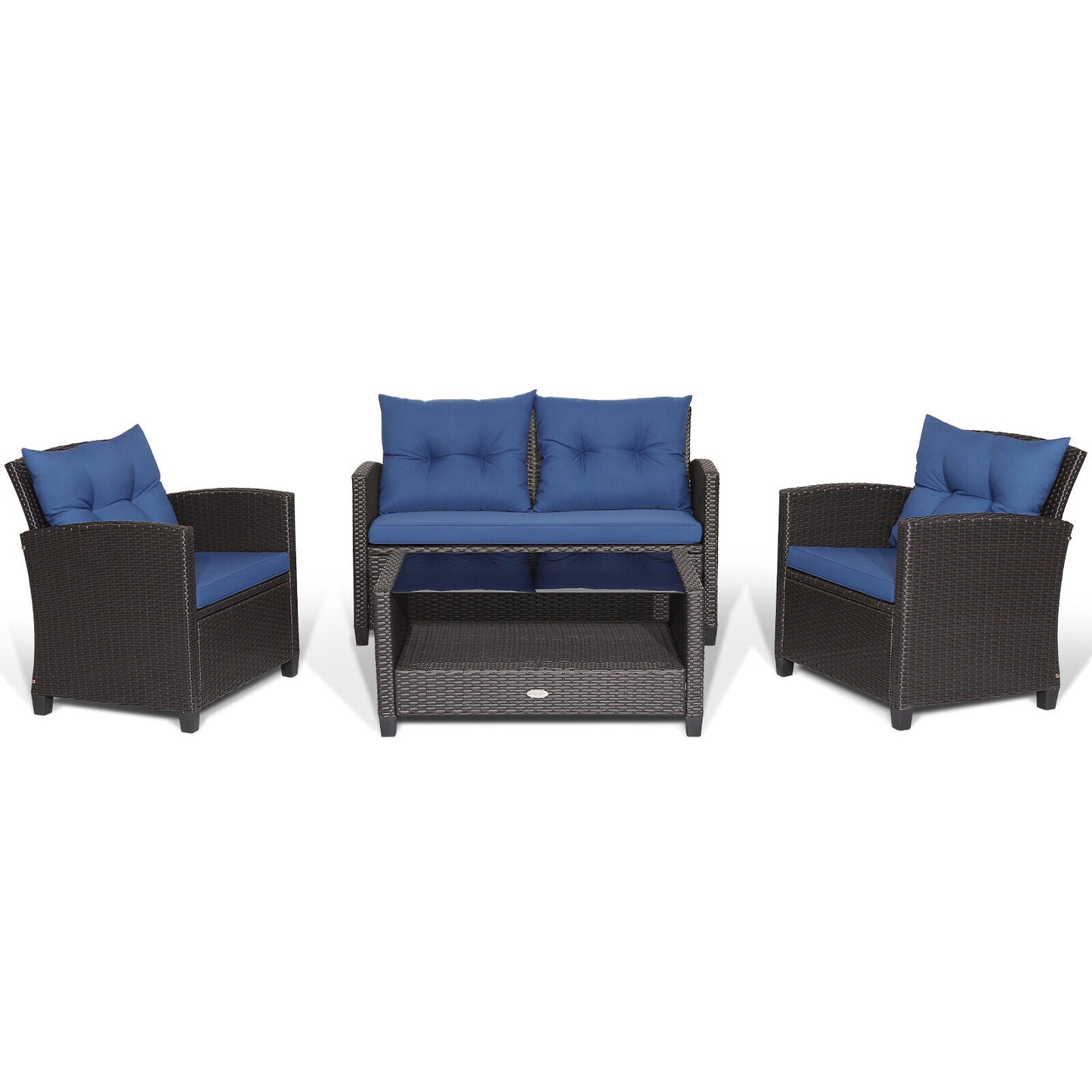 4-Piece Patio Rattan Set With Coffee Table, Navy