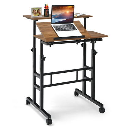 Mobile Standing Desk, Adjustable Tilting Workstation, Walnut Laptop Tables & Printer Stands at Gallery Canada