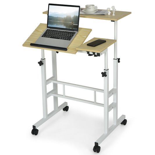 Mobile Standing Desk, Adjustable Tilting Workstation, Natural Laptop Tables & Printer Stands Natural at Gallery Canada