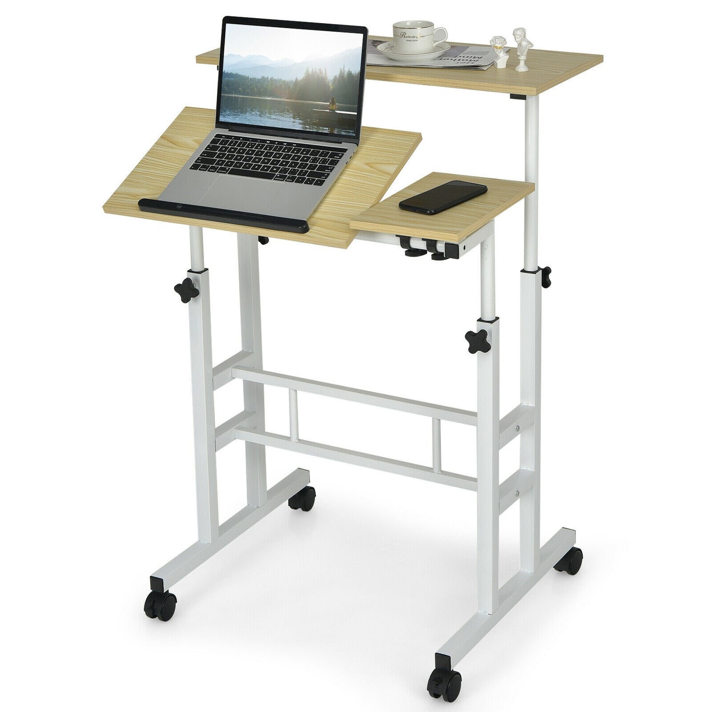 Mobile Standing Desk, Adjustable Tilting Workstation, Natural Laptop Tables & Printer Stands at Gallery Canada