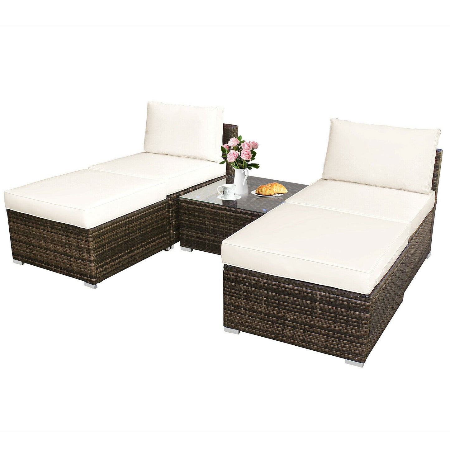 5 Pieces Patio Rattan Furniture Set with Cushioned Armless Sofa, White Patio Conversation Sets at Gallery Canada