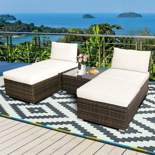 5 Pieces Patio Rattan Furniture Set with Cushioned Armless Sofa, White - Gallery Canada
