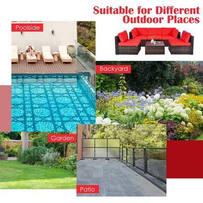 6 Piece Patio Rattan Furniture Set, With Cushions And Glass Coffee Table, Red Outdoor Sectionals at Gallery Canada