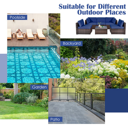 6 Pieces Patio Rattan Furniture Set with Cushions and Glass Coffee Table, Navy Outdoor Sectionals at Gallery Canada