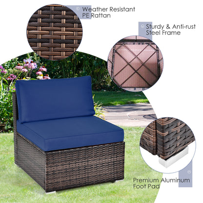 6 Pieces Patio Rattan Furniture Set with Cushions and Glass Coffee Table, Navy Outdoor Sectionals at Gallery Canada