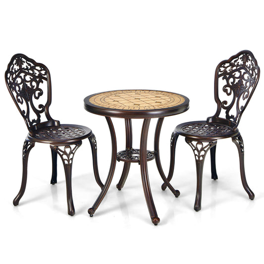 3-Piece Cast Aluminum Patio Bistro Set, Copper