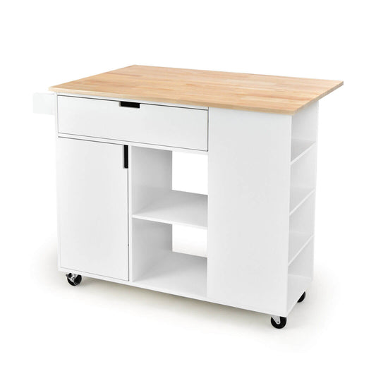 Drop-Leaf Kitchen Island with Rubber Wood Top, White - Gallery Canada