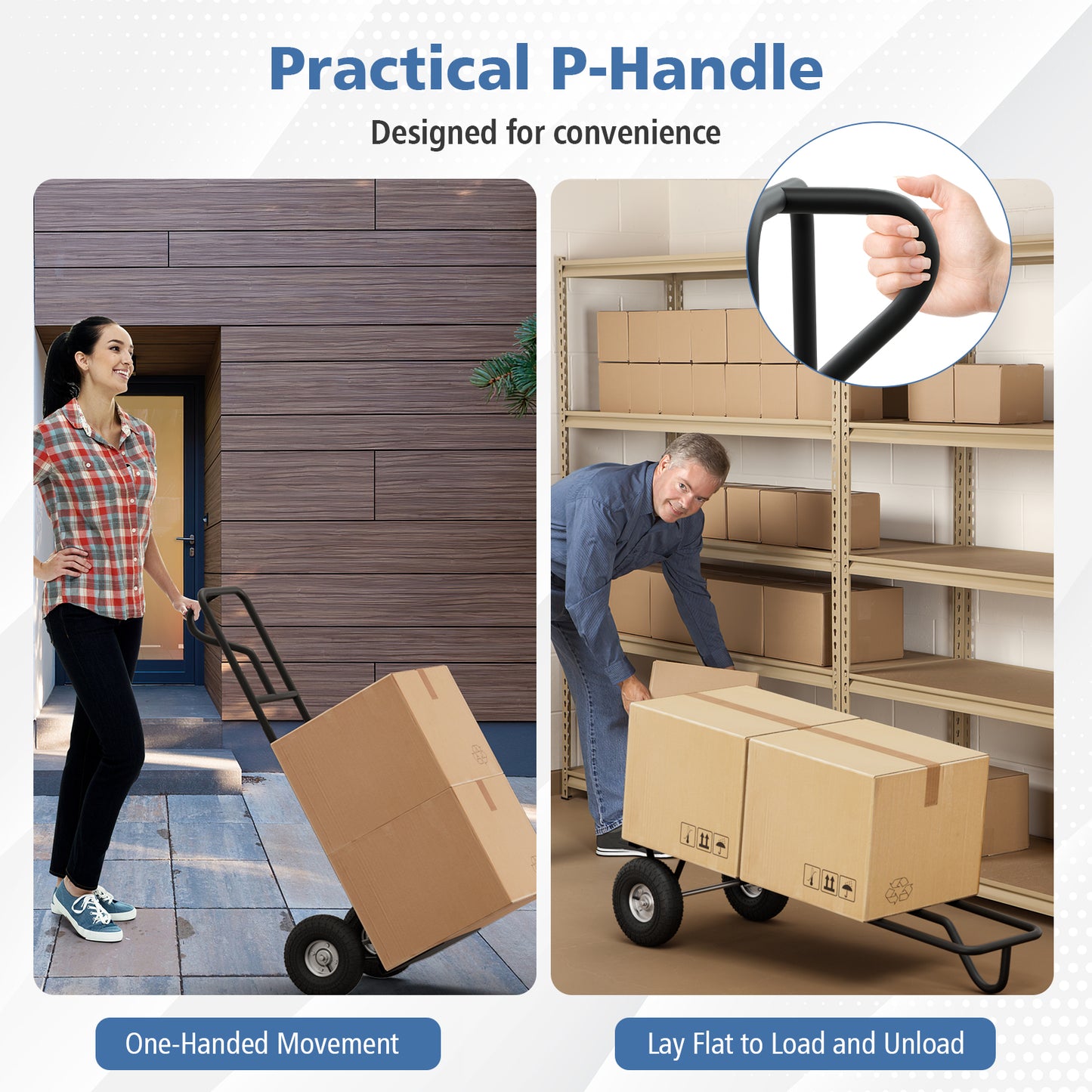 P-Handle Hand Truck with Foldable Load Plate for Warehouse Garage, Black Garages at Gallery Canada