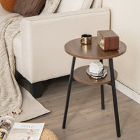 Thumbnail for 2-Tier Round End Table with Open Shelf and Triangular Metal Frame - Gallery View 6 of 9