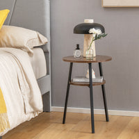 Thumbnail for 2-Tier Round End Table with Open Shelf and Triangular Metal Frame - Gallery View 2 of 9