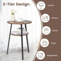 Thumbnail for 2-Tier Round End Table with Open Shelf and Triangular Metal Frame - Gallery View 5 of 9