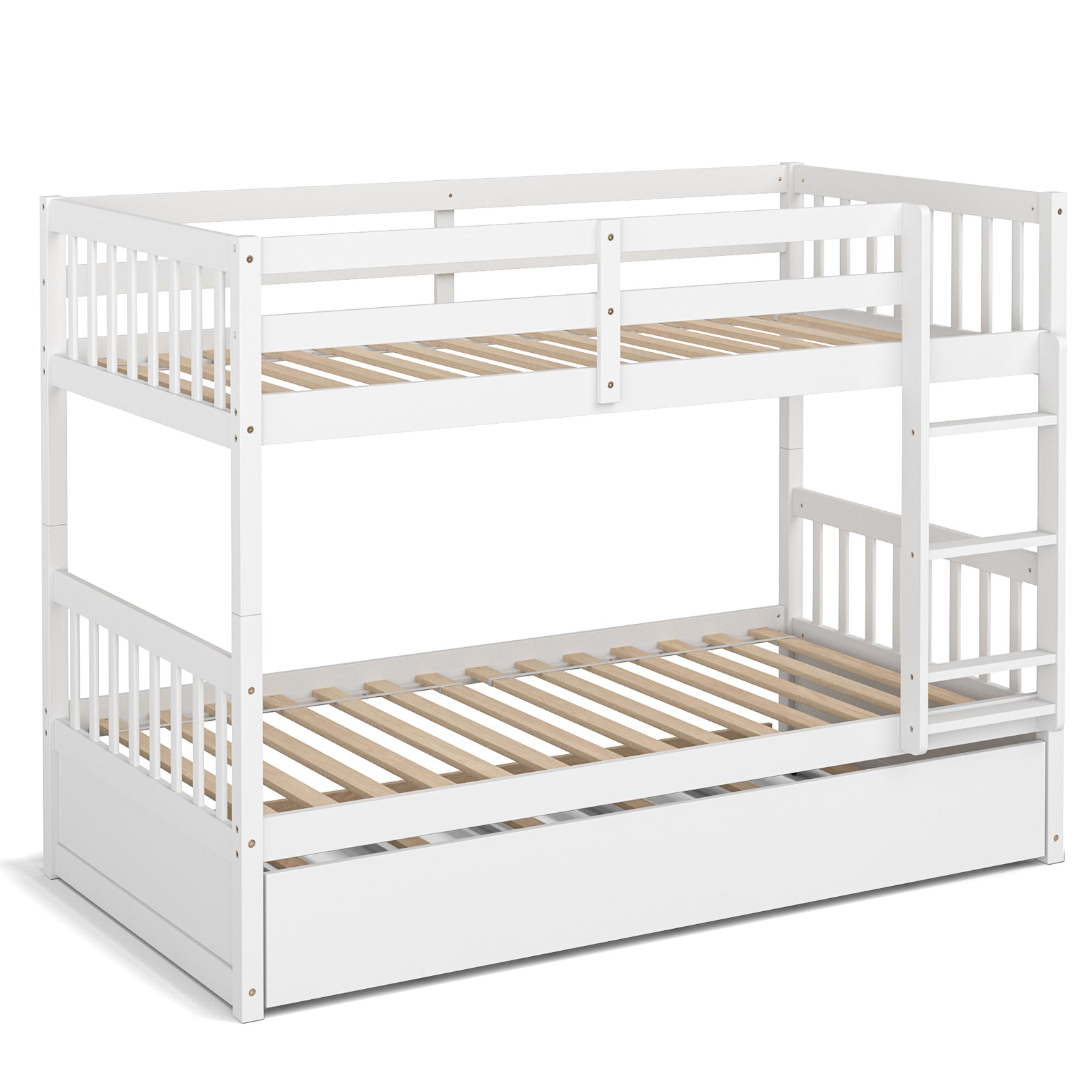 Twin Over Twin Bunk Bed with Pull-out Trundle and Ladder, White Bunk Bed Frame at Gallery Canada