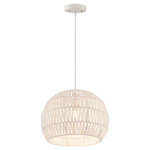 Round Farmhouse Rattan Pendant Light, Adjustable Hanging Rope, Beige