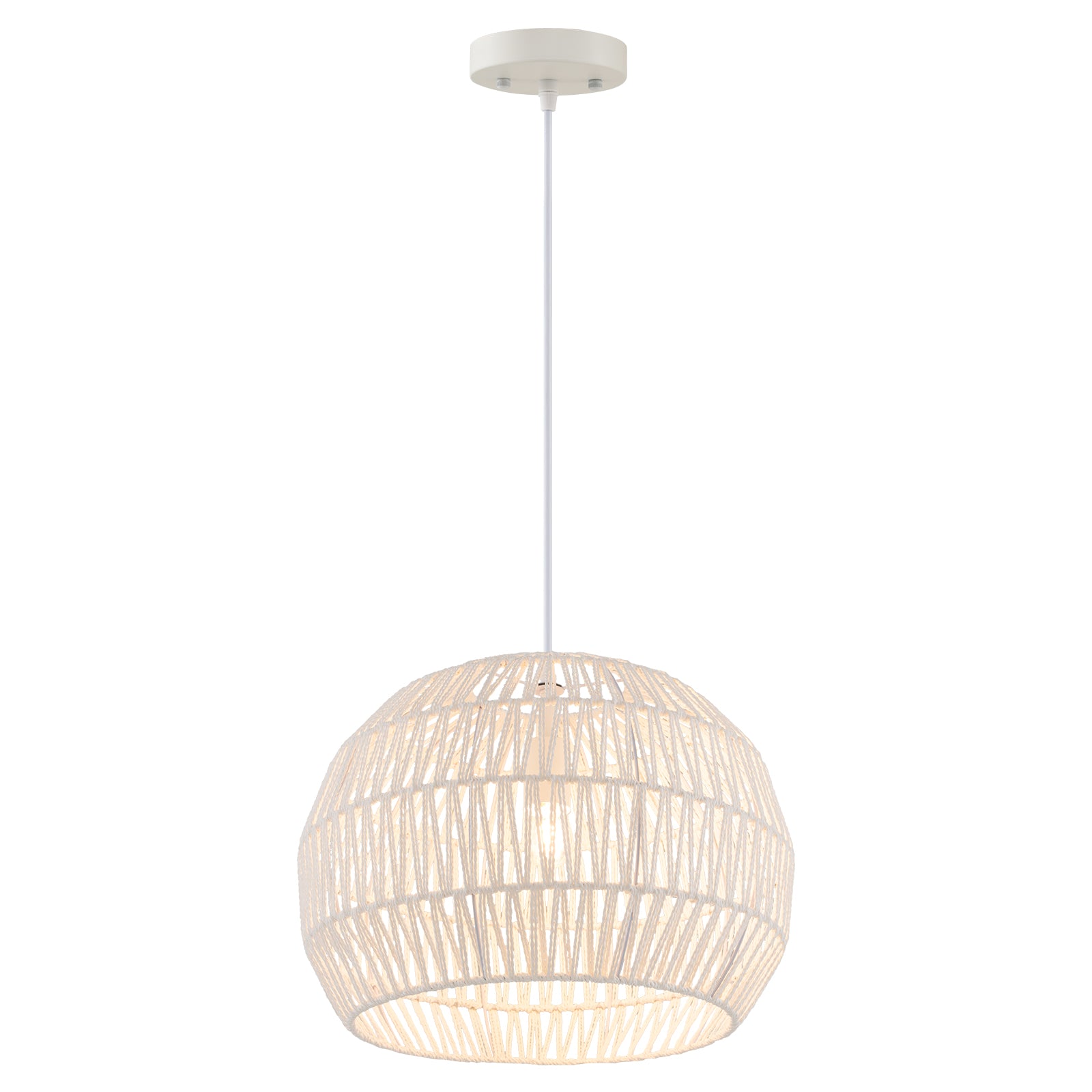 Round Farmhouse Rattan Pendant Light, Adjustable Hanging Rope, Beige Ceiling Lights at Gallery Canada