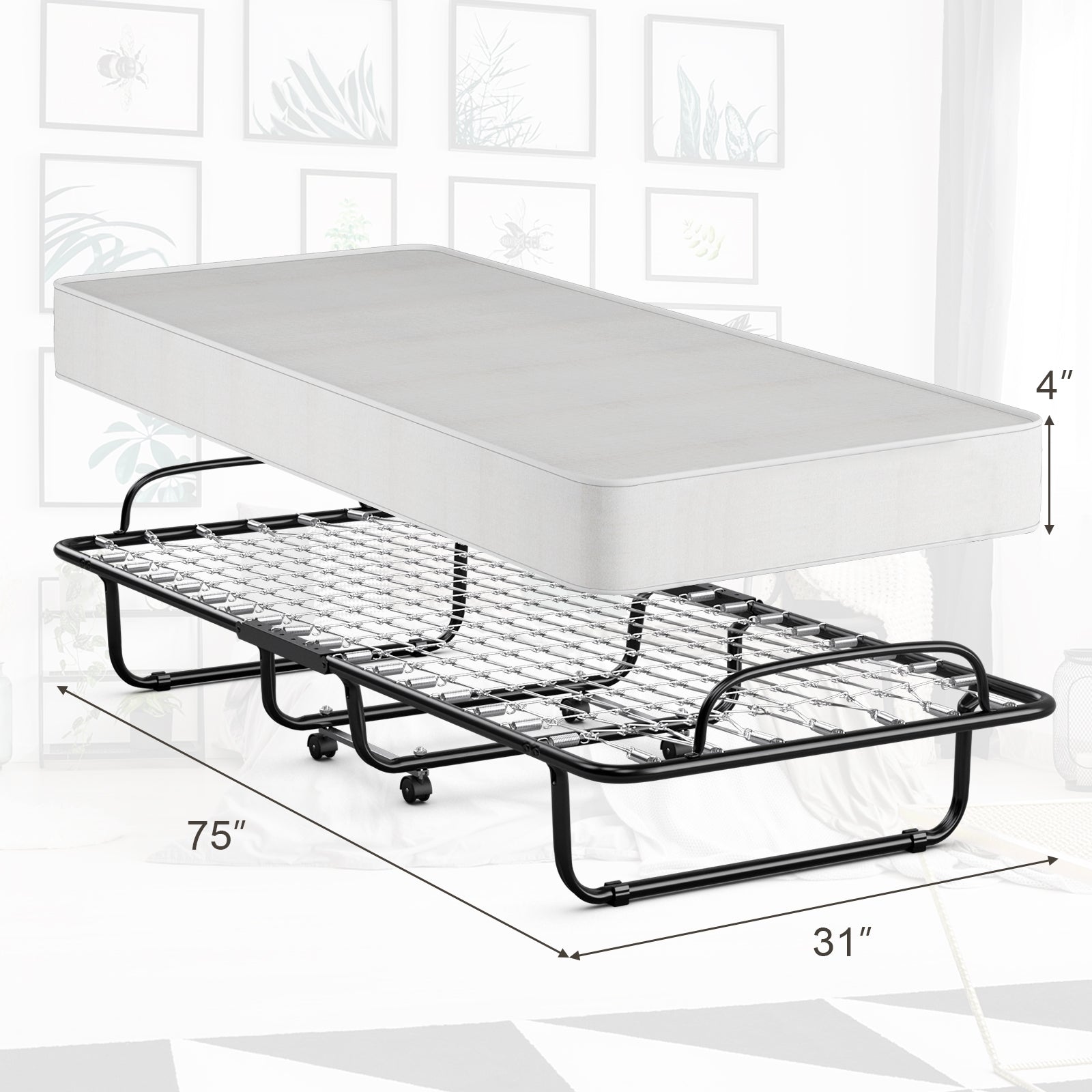 Folding Bed With Memory Foam Mattress, Black Folding Beds at Gallery Canada
