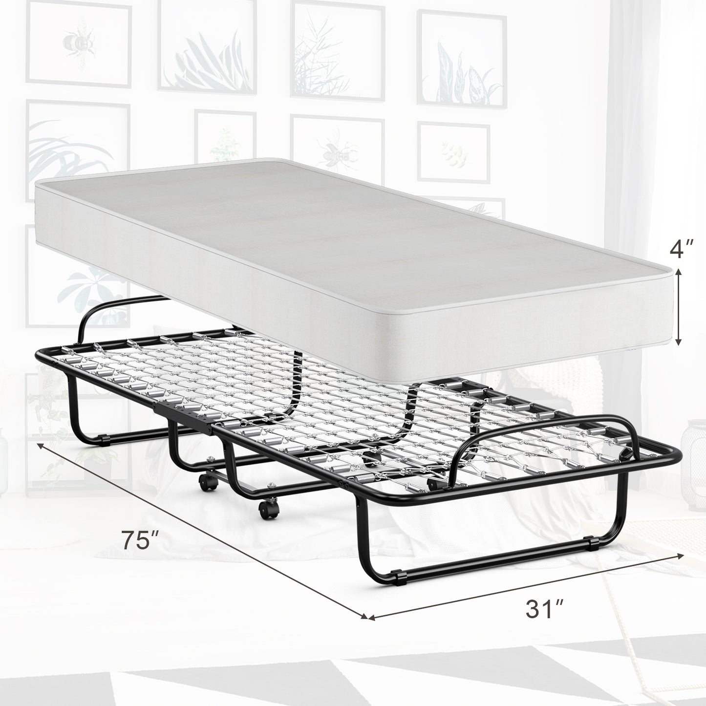 Folding Bed With Memory Foam Mattress, Black Folding Beds at Gallery Canada
