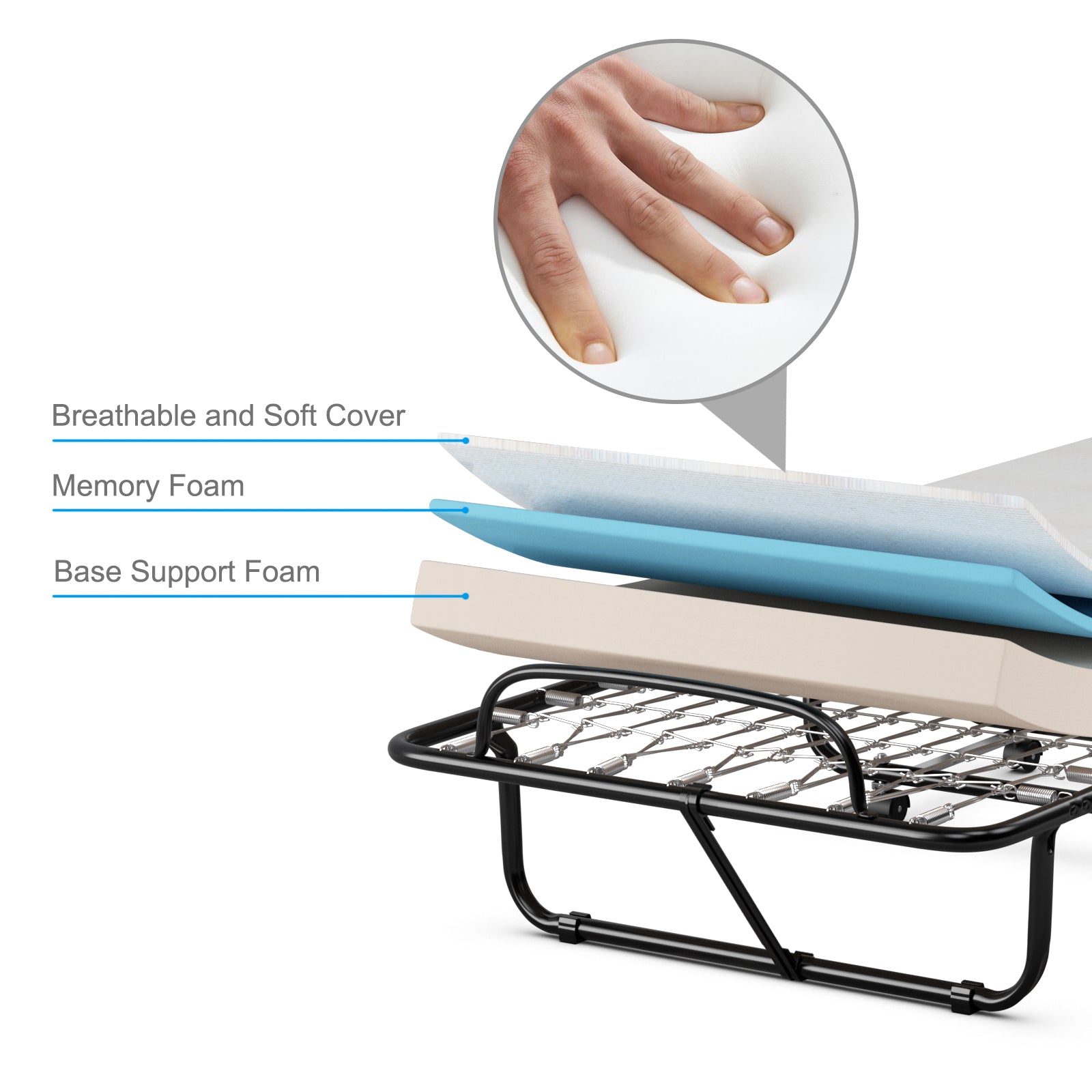 Folding Bed With Memory Foam Mattress, Black Folding Beds at Gallery Canada