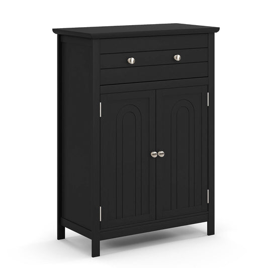 2-Door Freestanding Bathroom Cabinet with Drawer and Adjustable Shelf, Black