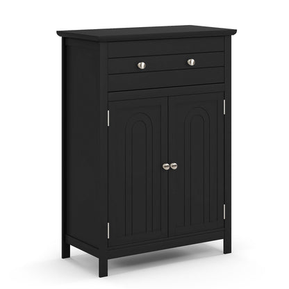 2-Door Freestanding Bathroom Cabinet, With Drawer And Adjustable Shelf, Black Floor Cabinets Black at Gallery Canada