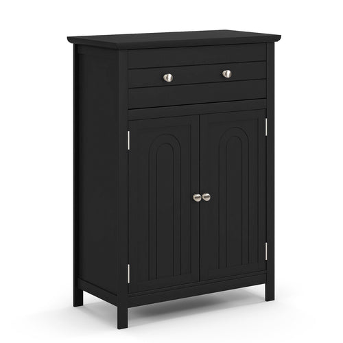 2-Door Freestanding Bathroom Cabinet, With Drawer And Adjustable Shelf, Black