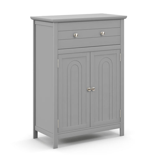 Wooden Bathroom Floor Cabinet, With Drawer And Adjustable Shelf, Gray