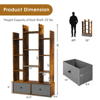Thumbnail for 12-Tier Open-Back Freestanding Bookshelf with Drawer - Gallery View 4 of 9