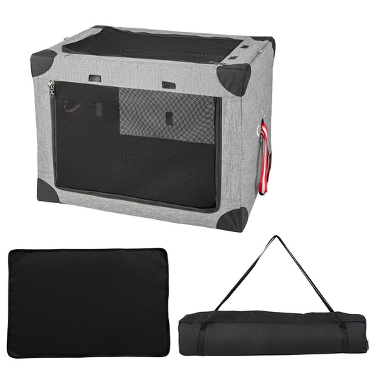 M/L/XL 3-Door Dog Crate with Removable Pad and Metal Frame-M, Gray