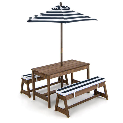Kids Picnic Table And Bench Set, With Cushions And Adjustable Umbrella, Blue Kids Table & Chair Sets Blue at Gallery Canada