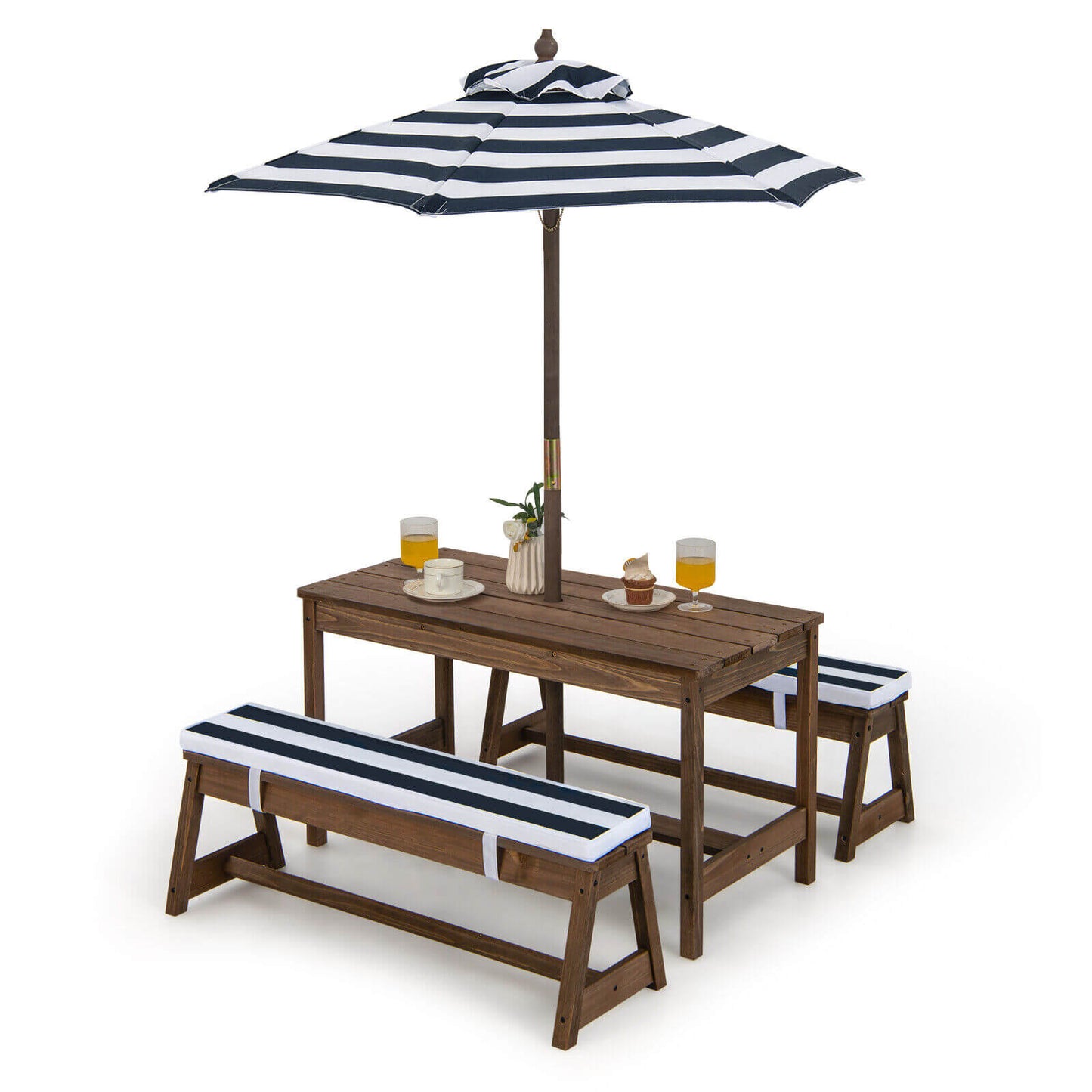 Kids Picnic Table and Bench Set with Cushions and Height Adjustable Umbrella, Blue Kids Table & Chair Sets at Gallery Canada