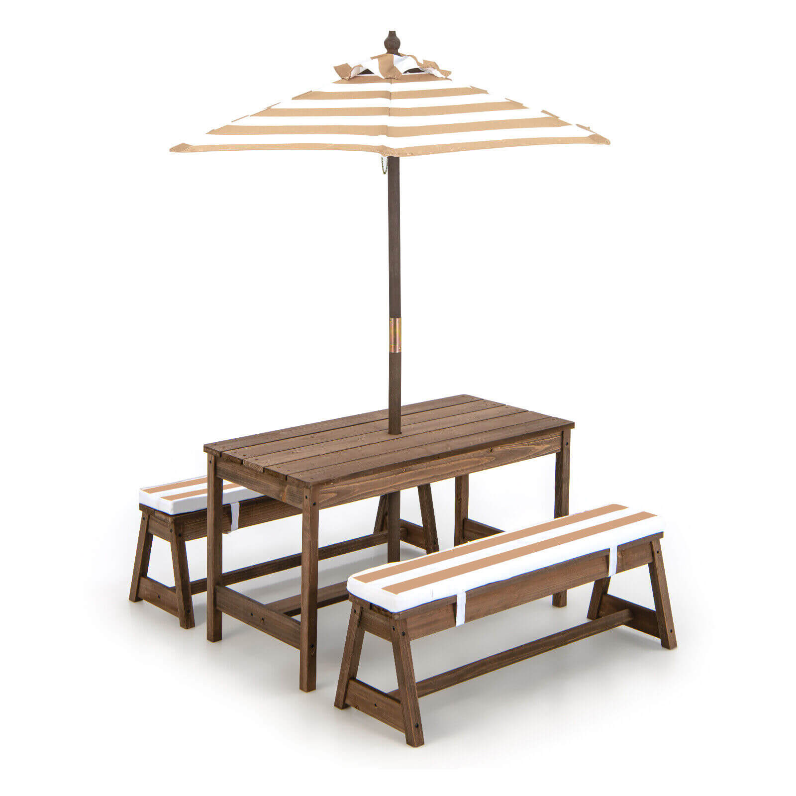 Kids Picnic Table And Bench Set, With Cushions And Adjustable Umbrella, Brown Kids Table & Chair Sets at Gallery Canada