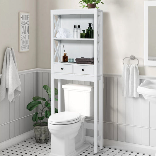 Toilet Space Saver Bathroom Organizer Storage Shelf with Drawers, White - Gallery Canada