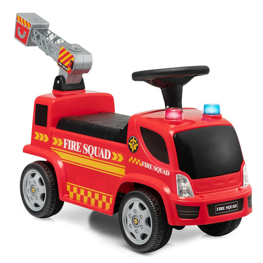Kids Push Ride On Fire Truck with Ladder Bubble Maker and Headlights, Red - Gallery Canada