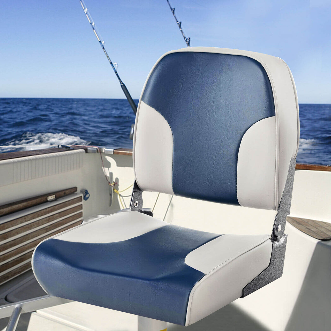 2 Pieces Low Back Boat Seat Set with Sponge Padding and Aluminum Hinges - Gallery View 8 of 11