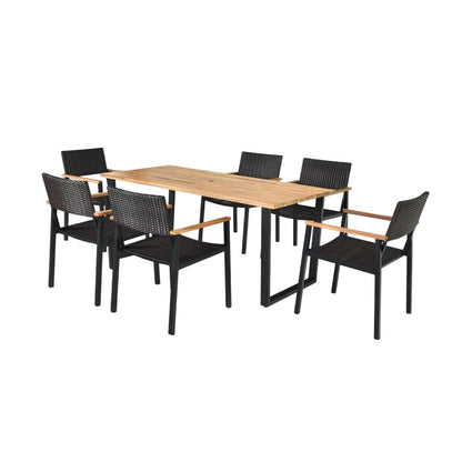 7 Piece Outdoor Dining Set, Large Acacia Wood Table Top, Natural Patio Dining Sets at Gallery Canada
