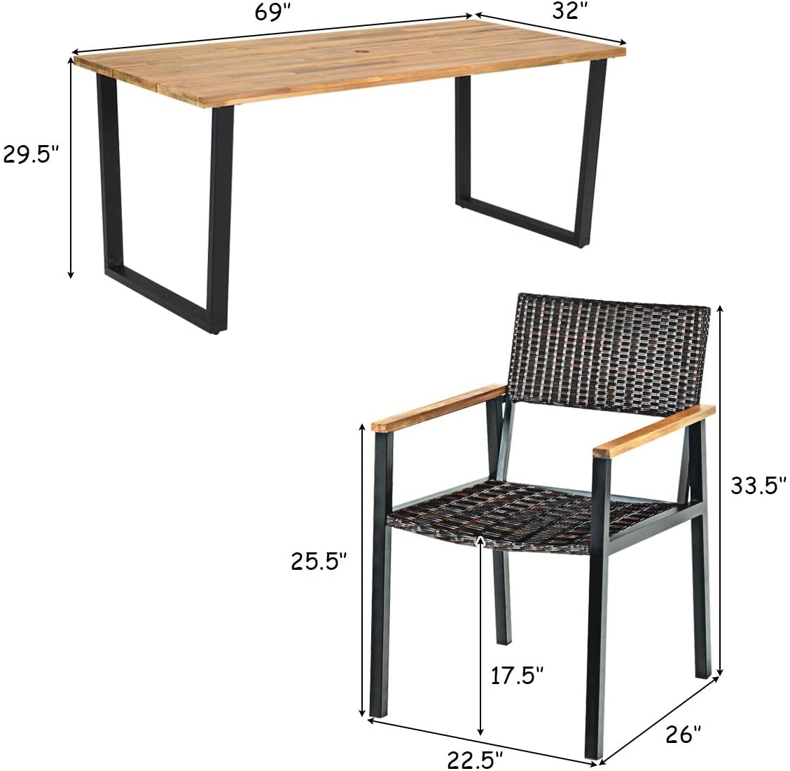 7 Piece Outdoor Dining Set, Large Acacia Wood Table Top, Natural Patio Dining Sets at Gallery Canada