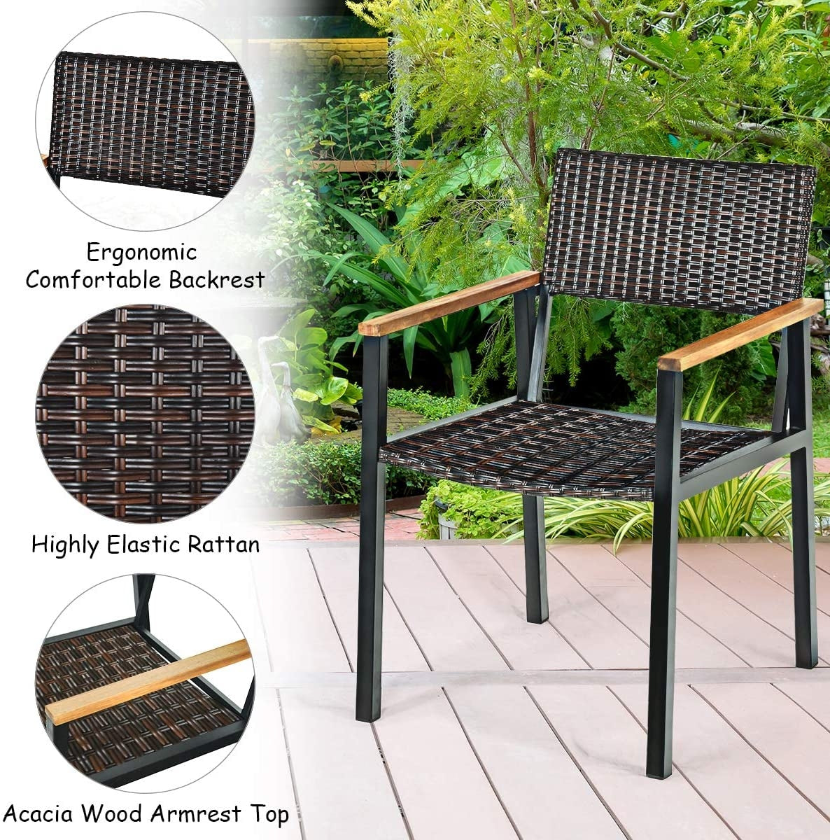 7 Piece Outdoor Dining Set, Large Acacia Wood Table Top, Natural Patio Dining Sets at Gallery Canada