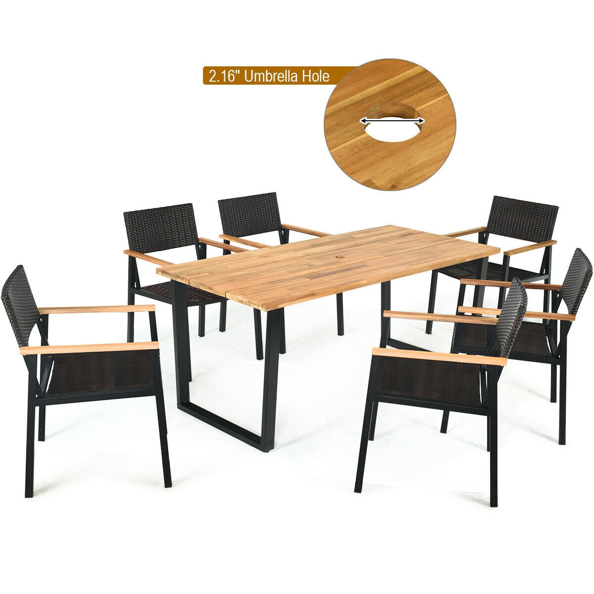 7 Piece Outdoor Dining Set, Large Acacia Wood Table Top, Natural Patio Dining Sets at Gallery Canada