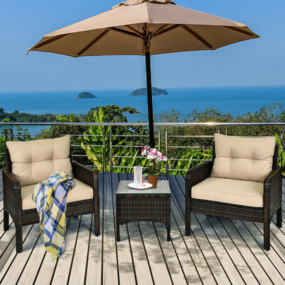 3 Pieces Outdoor Patio Rattan Conversation Set with Seat Cushions, Beige Patio Conversation Sets at Gallery Canada