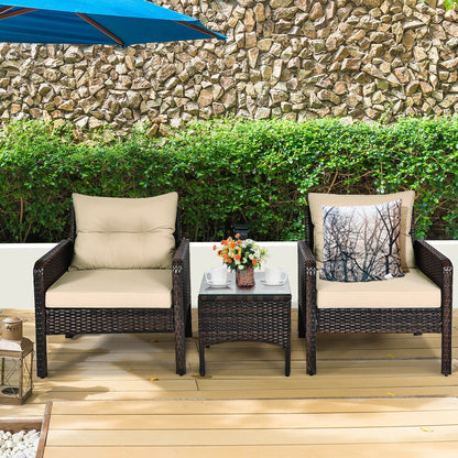 3 Pieces Outdoor Patio Rattan Conversation Set with Seat Cushions, Beige Patio Conversation Sets at Gallery Canada
