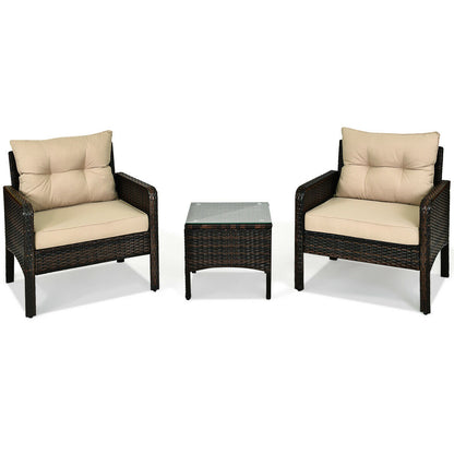 3 Pieces Outdoor Patio Rattan Conversation Set with Seat Cushions, Beige Patio Conversation Sets at Gallery Canada