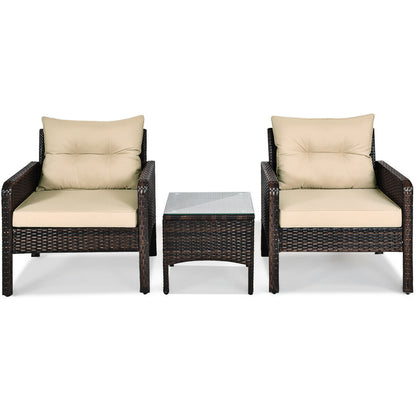 3 Pieces Outdoor Patio Rattan Conversation Set with Seat Cushions, Beige Patio Conversation Sets at Gallery Canada