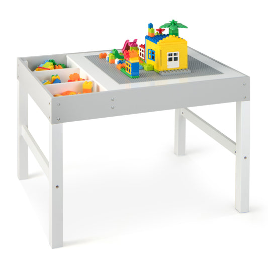 3 In 1 Wooden Kids Table With Storage, Double-Sided Tabletop, White